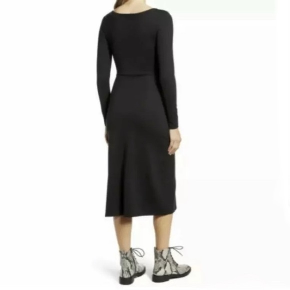 Leith NWT Nordstroms Long Sleeve Black Jersey Knit Dress Soaring slit - Picture 2 of 7